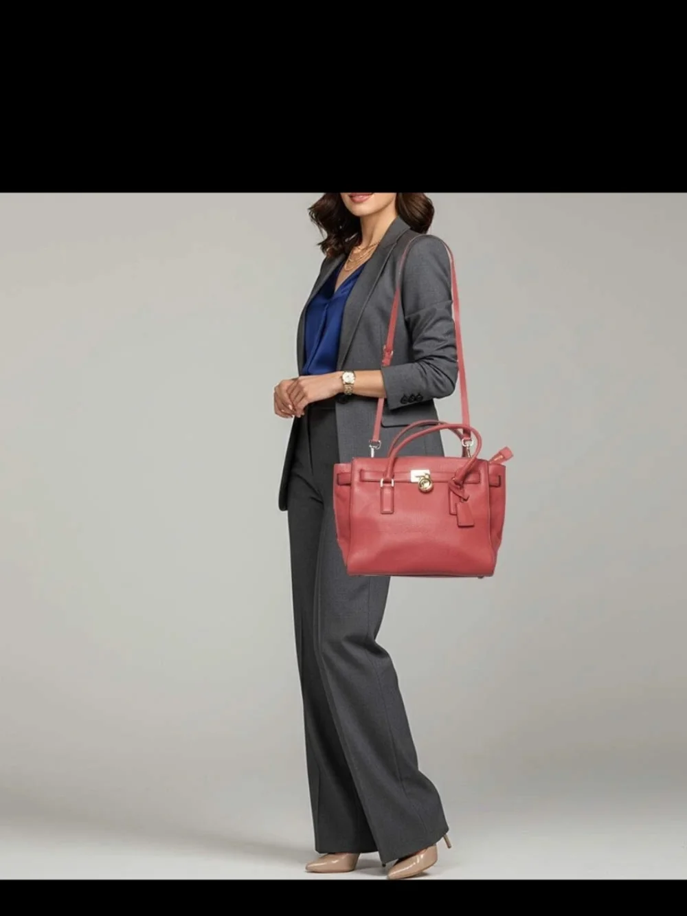 Michael Kors Hamilton Large Pebbled Leather Satchel Coral Wristlet &Card Holder